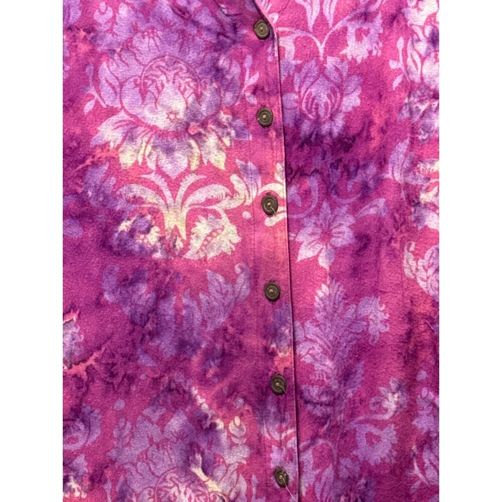 Soft Surroundings Size1X Pink Purple Damask Button Front Blouse  Long Sleeve - Picture 2 of 6